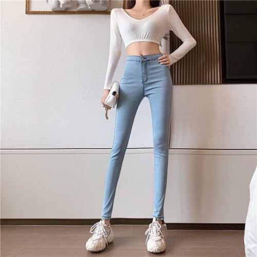 Sexy Skinny Jeans Spring Autumn Woman High Waist Gray Wash Denim Trousers Blue Bodycon Lift Butt Pencil Pants Female Mom Jeans