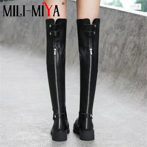 MILI-MIYA New Arrival Fashion Motorcycle Women Boots Cow Leather Microfiber Middle Back Zipper Square Heels Round Toe Size 34-42