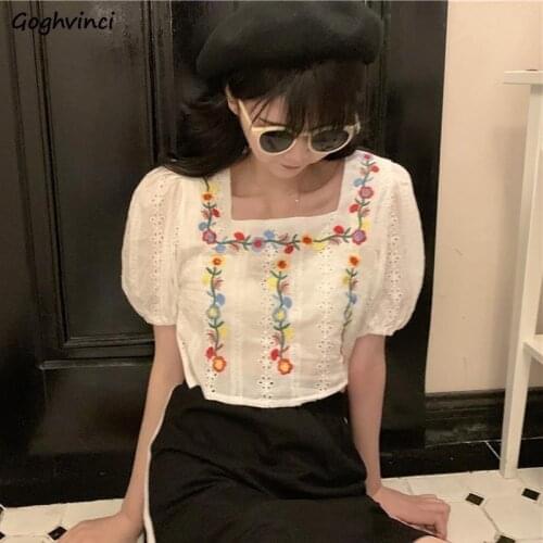 Shirts Women Embroidery Flowers Ins Folk Fashion Shirt Womens Designer Ladies Casual Leisure Tops Female Chic Trendy Ulzzang New