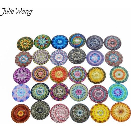 Julie Wang Wholesale Colorful Round Glass Cabochon Cameo DIY Yoga Indian hippie Bohemian Psychedelic Mandala Jewelry 12-25mm