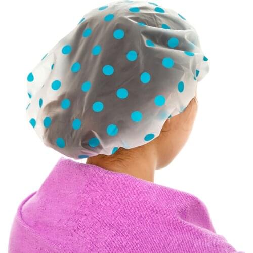 1PC 2 Color Dot Waterproof Shower Cap Thicken Elastic Bath Hat Bathing Cap For Women Hair Salon Bathroom Products