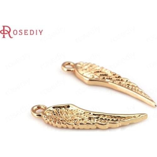 10PCS 6x24MM 24K Champagne Gold Color Plated Brass Wings Charms Pendants High Quality Diy Jewelry Accessories