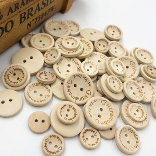 100Pcs 2 Holes Wooden Buttons for Clothing Handmade Letter Love Scrapbooking Wedding Dress Buttons 15 20 25mm WB543