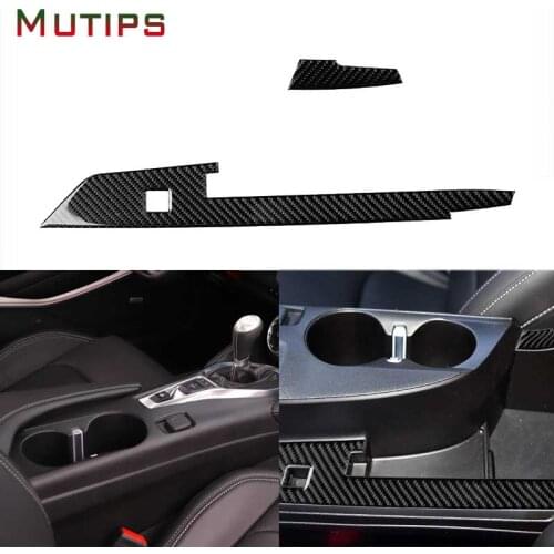 2PCS Car Center Console Cup Holder Strip Trim Frame Carbon Fiber Sticker Interior Mouldings For Chevrolet Camaro 2017 2018 2019