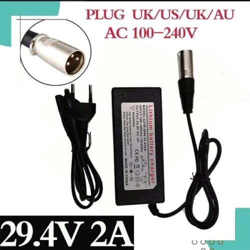 25.2V Battery Charger 25.9V 24V Output 29.4V 2A 3-Pin XLR Male Connector for 7 Series Li ion Battery free shipping