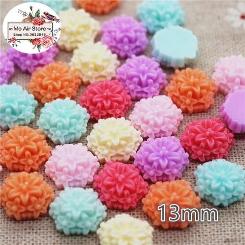 50pcs 13mm Mixed light Color flower resin flatback cabochon DIY jewelry/phone decoration No Hole DIY craft
