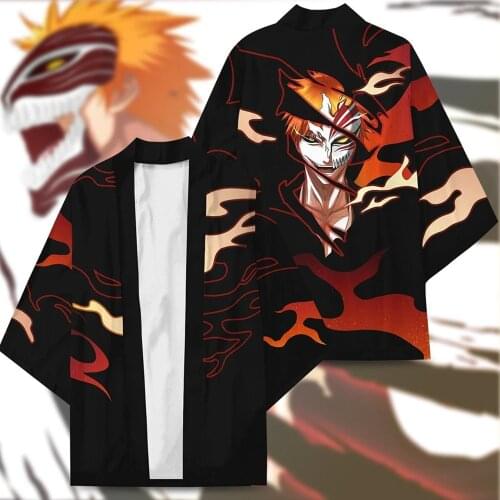 Anime Bleach Kurosaki Ichigo Cosplay Costume Coat Uniform Cloak Tops Kimono Haori Shirt Unisex