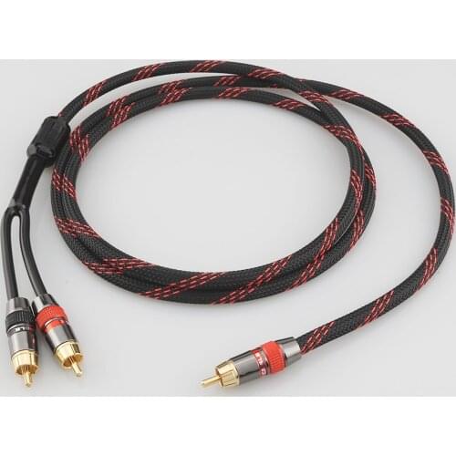 A53 Hifi cable 1RCA to 2RCA Audio Cabler PC Mobilephone Amplifier Interconnect High Quality RCA to 2RCA Cable