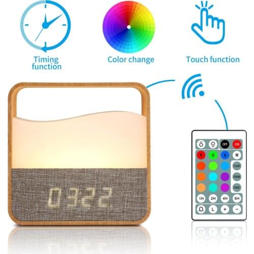 New Clock Alarm Clock Wood Grain Creative Night Light Bedside Lamp Remote Control Atmosphere Light
