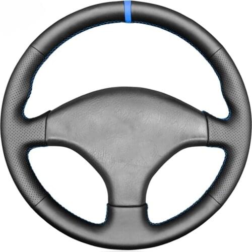Black PU Faux Leather Light Blue Marker Car Steering Wheel Cover For Honda Civic 6 EK CTR EK3 EK4 Civic Type R Sir EK9 1996-2000