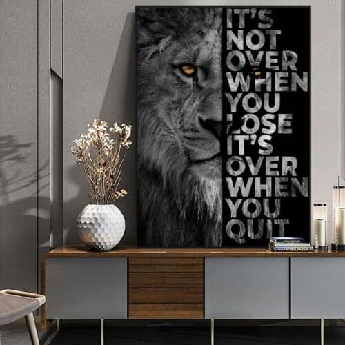 Black Lion with Inspirational Words Canvas Painting Cuadros Posters Print Wall Art for Living Room Home Decor (No Frame)