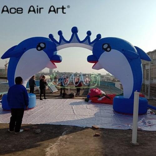Wonderful inflatable dolphin arch with crown for ocean theme and pool party