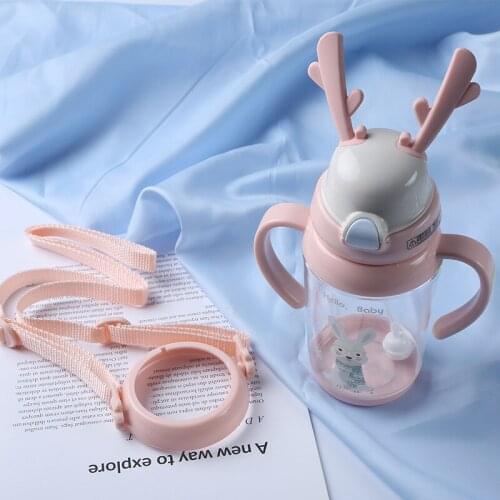 Baby Deer Cup Cute Children Learn Drinking Water Straw Handle Bottle Training Drink School Food Milk Bottles