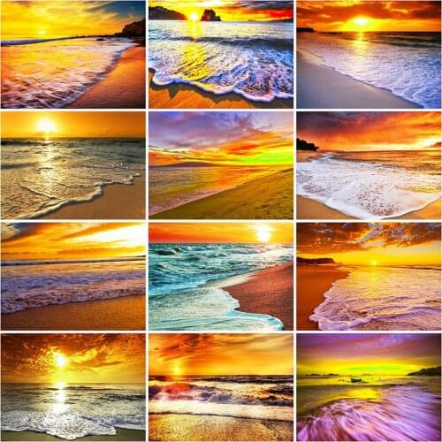 DIY 5D diamond painting seaside sunset full circle/full square rhinestone kit cross stitch mosaic home decoration handmade