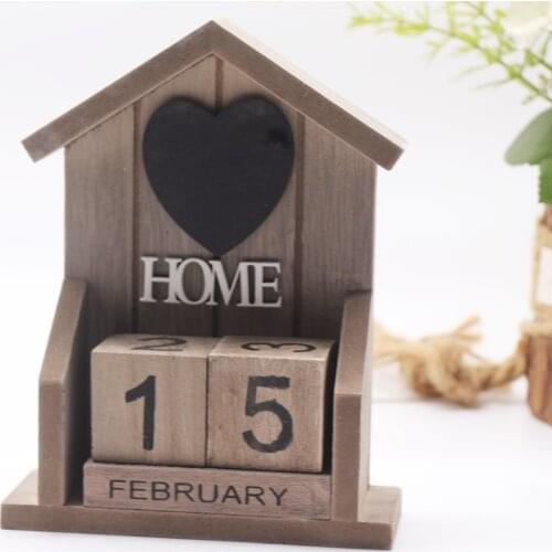 European Retro Old Classic Style Small House HOME Modelling Wooden Calendar Creative Home Accessories