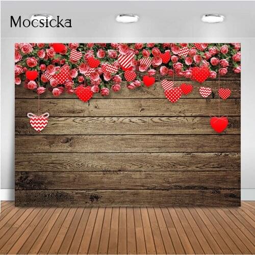 Rustic wood floor valentines day backdrop for photography studio love heart months day photo background studio rose flowers