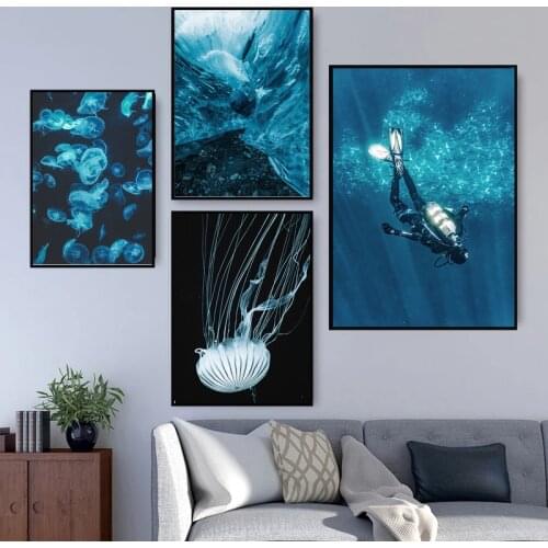 Jellyfish Canvas Painting Deep Sea Diving Art Poster Nordic Canvas Painting Modern Home Room Decor Scandinavian Summer Picture