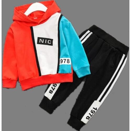 Stripe Stitching Brand Clothing Sets For Boys Hooded Jacket+Pants 2pcs Children Sport Suit 2 3 4 5 6 Years Baby Boys Clothes Set