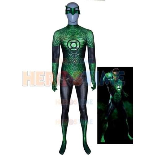 3D Printed Green Lantern Cosplay Costume Spandex Zentai Green Lantern John Stewart Superhero Suit Halloween Party Bodysuit