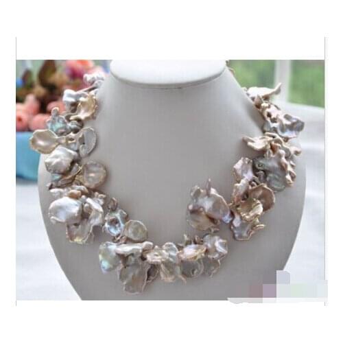 Beautiful 17" 20mm lamina LAVENDER BAROQUE KESHI REBORN PEARL NECKLACE