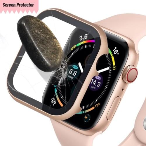 Metal cover +Glass Film For Apple Watch Case 44mm 42mm iwatch 40/38mm screen protector bumper applewatch serie 5 4 3 2 1 SE 6