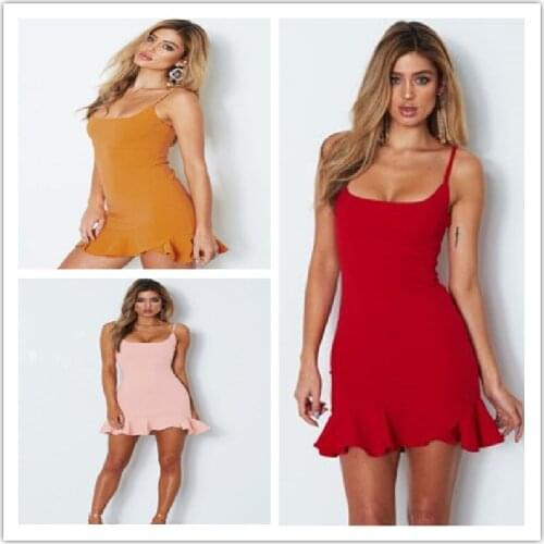 Women Summer Sexy Attractive Sleeveless Bodycon Suspender Backless Casual Party Mini Ruffle Dress
