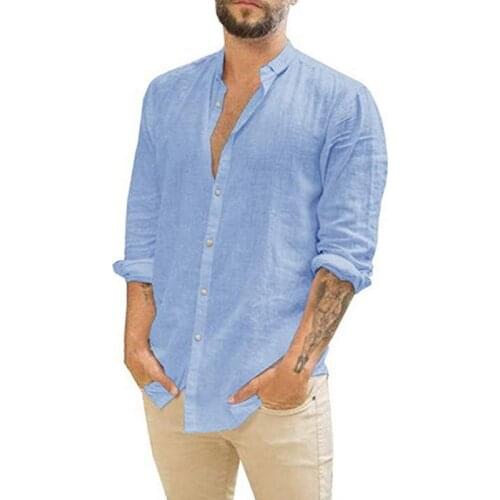 Fashion Mens Office Casual Cardigan Shirt Hot Stand Collar Long Sleeve Solid Color Mens Top Single Breasted Simple Style