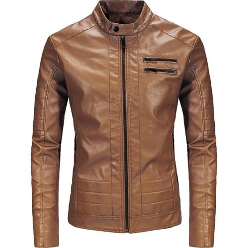 Mens PU Leather Jackets Coats Pop New Autumn Tops Outwear Fashion Slim Male Casual Faux Leather Jacket Spring Jacket For Men