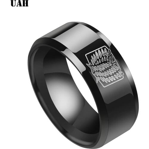 UAH Mens Simple Round Engrave Logo Attack On Titan Band Ring Fashion Polished Ring for Women Stainless steel Signet Rings