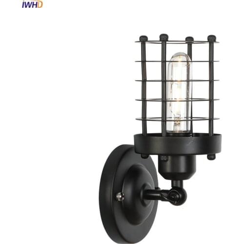 IWHD Black Metal Indsutrial Wall Sconce Bedroom Mirror Stair Light Loft Decor Retro Vintage Wall Lamp Wandlamp Aplique Luz Pared