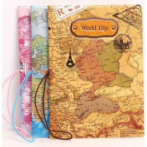 14*9.6cm New Faux Leather World Map 3D Design Passport Holders with String 3 Colors Stereo Men & Women Travel Passport Covers