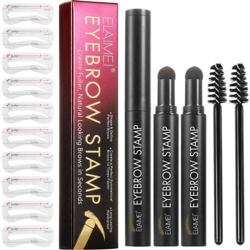 One Step Eyebrow Stamp Shaping Kit Waterproof Eye Brow Gel Stamp Kit with 10 Reusable Eyebrow Stencils and 2 Eyebrow Brushes