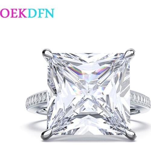 OEKDFN 100% 925 Sterling Silver Rings Big Square Emerald Gemstone Birthstone Wedding Couple Ring Jewelry Gifts Wholesale 5-12