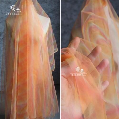 Color Gradient Mesh Tulle Fabric Orange and Blue DIY Scarf Veil Background Decor Skirt Gown Wedding Dress Lace Designer Fabric