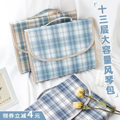 Portable Canvas Organ Bag File Holder A4 Document Bag 13 Layer Classification Test Papers Office Business Expanding File Folders