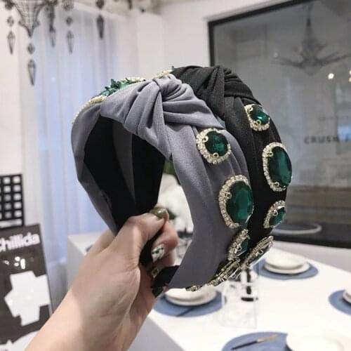 Vintage Green Rhinestone Chain Jewel Hair Bands For Women Girls Hair Accessories Haar Knot Turban Headband opaska do wlosow