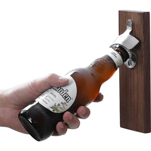 Practical Fridge Magnet Hotel Bar Magnetic Bottle Opener Home Restaurant Wall Mounted Safe Decorative Beer Cap Wooden Vintage