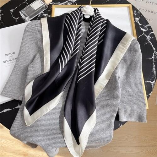 2021 Luxury Kerchief Silk Satin Neck Scarf For Women Striped Print Hijab Female 70*70cm Square Shawls and Wraps Scarves For Lady