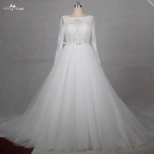 RSW1128 Vestido Branco Longo Boat Neck Tulle Skirt Lace Backless China Wedding Dresses Vintage Lace Long Sleeve Wedding Gown