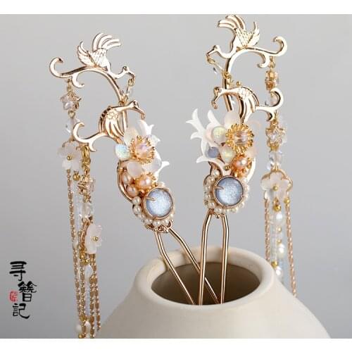 Hanfu Ancient Long Tassel Kanzashi Hairpin Hair Ornaments Small fresh Super fairy Phoenix Hair Stick Handwork Headdress Cosplay
