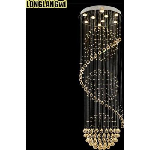 Modern Large LED Spiral K9 Crystal Chandeliers Light Fixtures for Staircase Stair Lamps Lighting Indoor Hotel