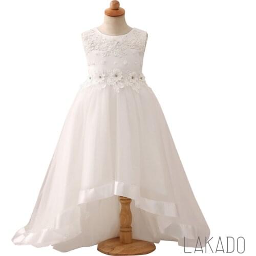Tulle Hi Lo Flower Girl Dresses Lace Wedding Kids Formal Dresses Party Dress for Girls 4-12 Years