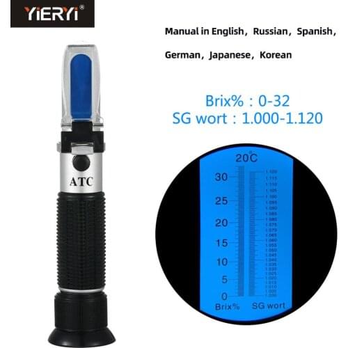 Yieryi New Hand Held 0~32% Brix 1.000-1.120 Beer Wort SG Specific Gravity Refractometer Brew Beer Refractometer Wort Dual Scale