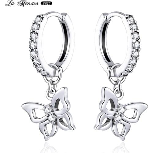 La Menars New Butterfly Drop Dangle Earrings For Women 2021 Original European Style Genuine 925 Sterling Silver Jewelry With CZ