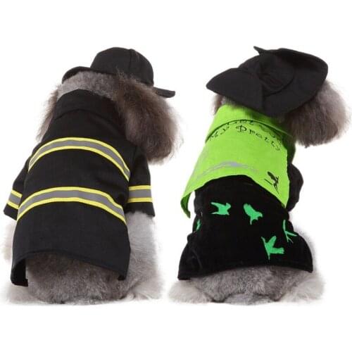 Halloween Pet Dog Cosplay Costume Funny Fireman Outfits Set 2-legged Coat And Hat For Small Medium Dogs Cats Apparel
