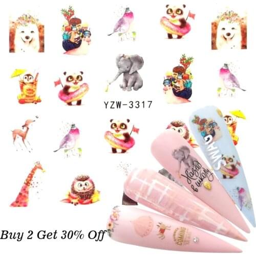 FWC 1 PC Panda Rose Flower Water Transfer Nail Art Sticker Beauty Pink Maple Leaf Decal Nails Art Decorations