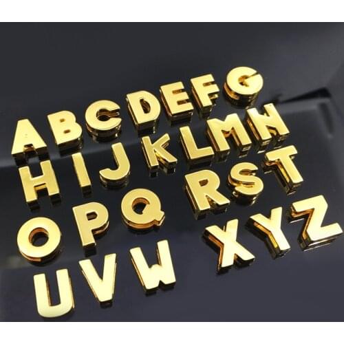 26PCS 8mm Smooth Gold Letters A-Z Slide Charms Slide Beads DIY 8mm Bracelets Wristbands,Belt Straps Pet Name Collar