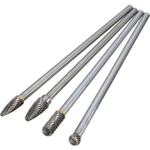 4Pcs Long Reach Rotary Burr Double Cut Tungsten Carbide Bit 1/4 Inch Shank 6 Inch Set