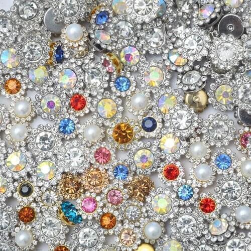 50/25PCS Size 9.4mm/11.8mm Flower Rhinestones DIY Glue on Rhinestone Beads Sewing Manicure Nail Art Decoration Gold/Rhodium Base
