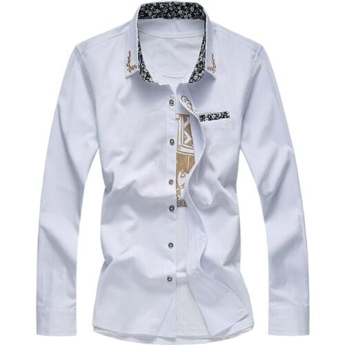 White Wine Red Black Navy Men Classic Party Formal Wear Long Sleeve Shirts Printing Office Casual Business Formal Shirt 7XL